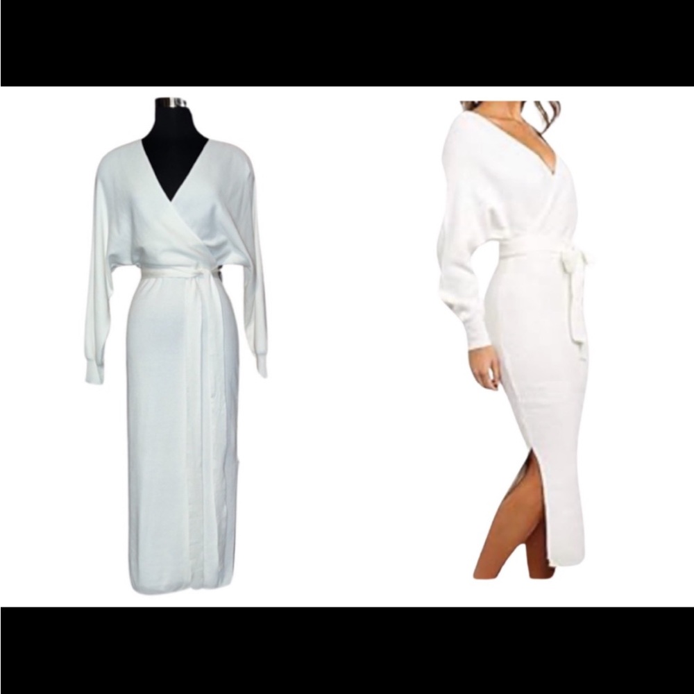 Long Maxi Sweater Dresses Sexy Wrap in White size S NWOT.